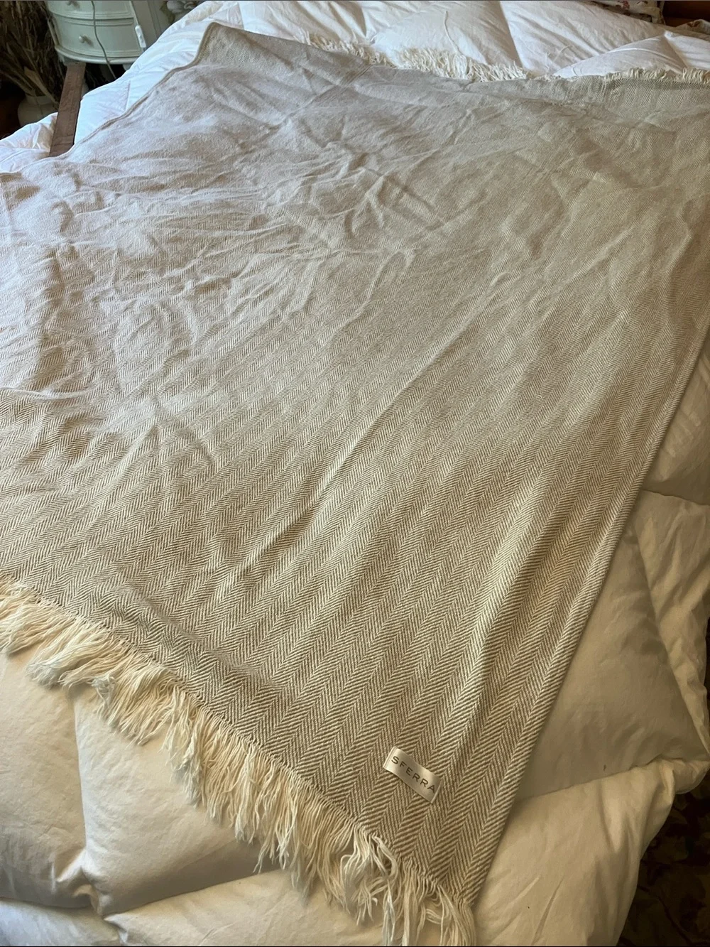 Sferra Celine Mushroom throw with fringe 50 x 60”